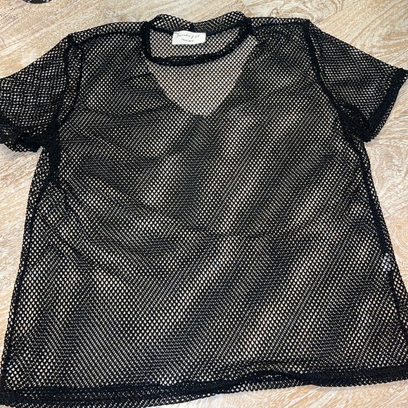 Dolls Kill Tops - Lavender Field fishnet festival party top black small to medium